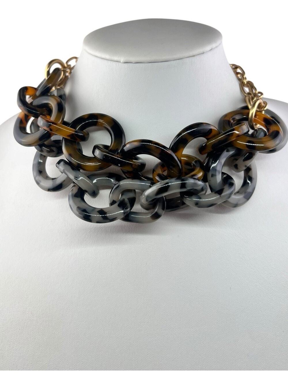 J. Crew Lot of 2 17-20" Acrylic Round Faux Tortoiseshell Necklaces Gray & Brown